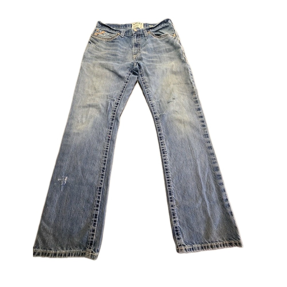 Ariat M4 Denim Jeans Mens 33x33 thick stitch Relaxed Boot Cut See Description